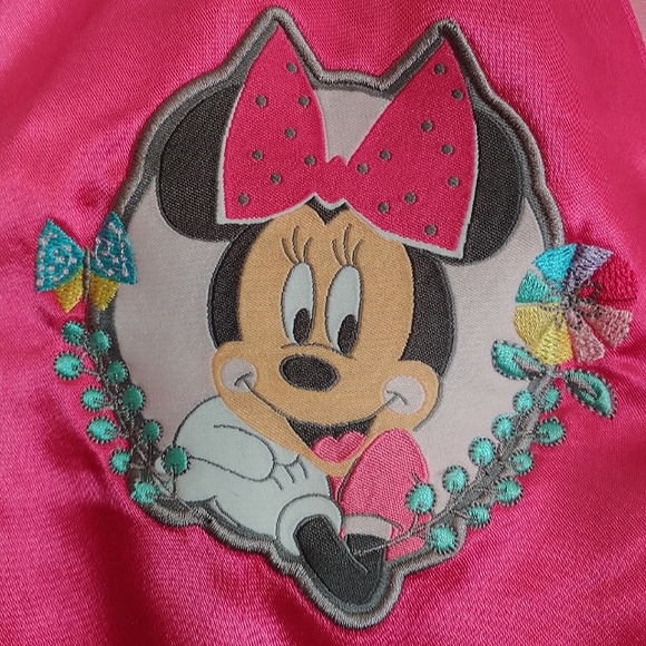 Minnie Mouse Girls Jacket Pink Coat Size 9 10 Satin Bomber Varsity Embroidered - Picture 13 of 13